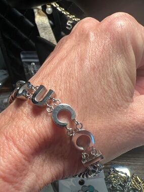 Silver Logo Link Bracelet - Polished Silver Tone
